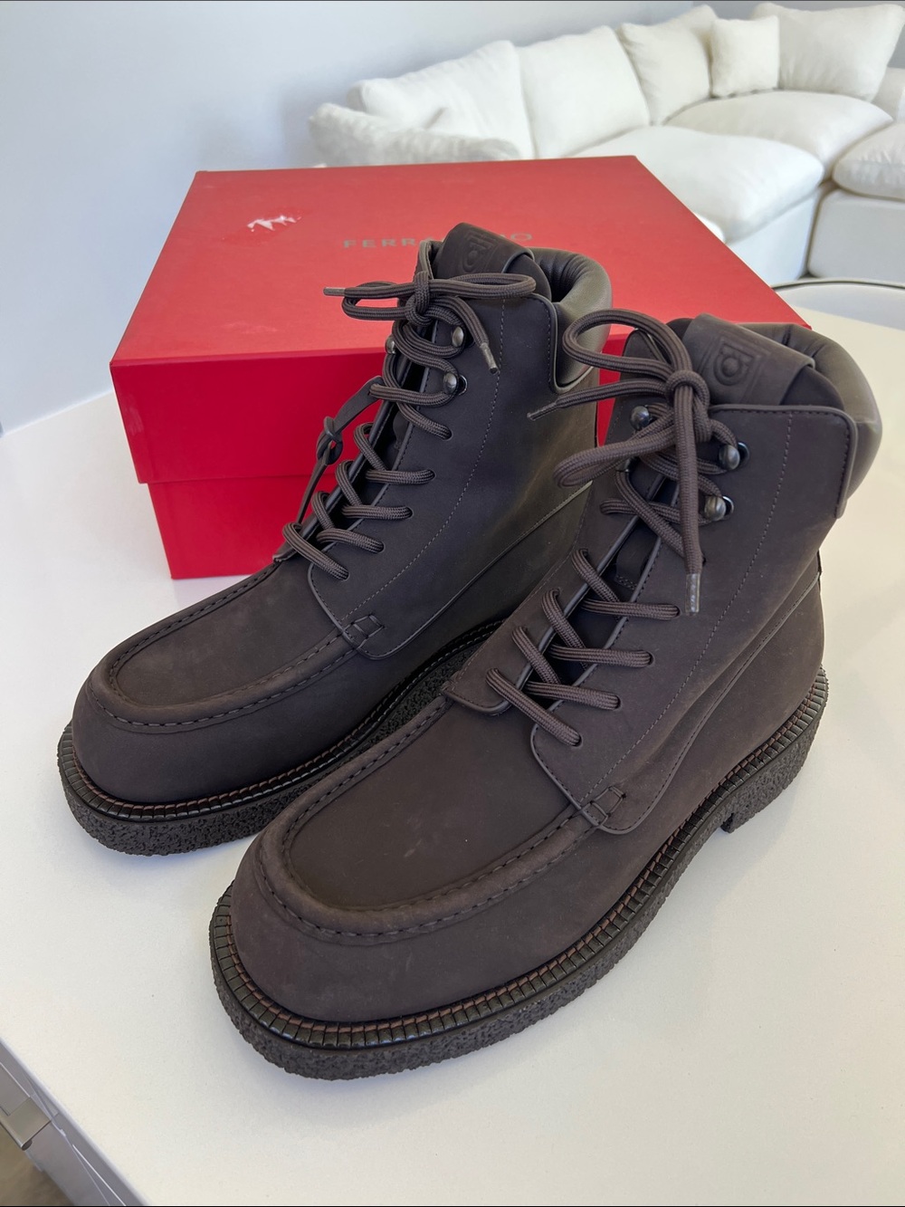 Ferragamo colorado dark brown leather lace up ankle boots 11